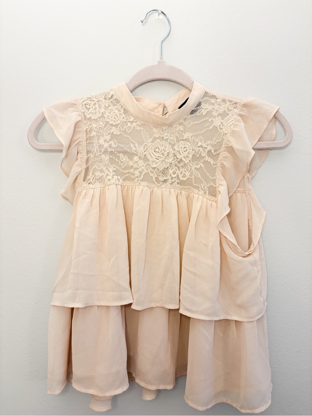Forever 21 Cream Lace Yoke Tiered Ruffle Sleeveless Top